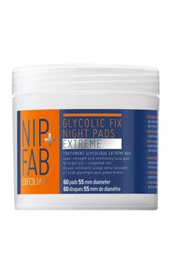 Nip + Fab Glycolic Fix Night Pads Extreme | Peeling-Gesichtspads mit Glykolsäure für die Nacht | Säurepeeling | Intensives Säurepeeling | 60 Stücke