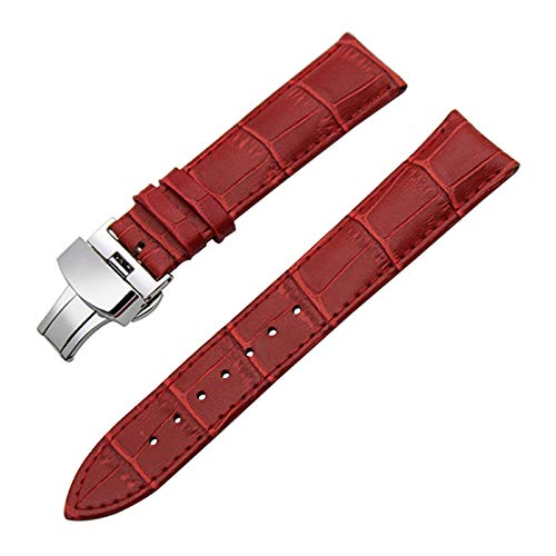 14mm-24mm-echtes Leder-Armband mit Quick Release Schmetterling Schliesse Armband Croco Korn-Armband rot, 16mm