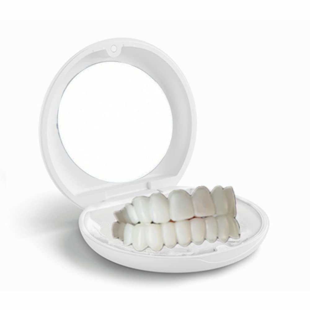 Silikongel Snap on Perfect Smile obere untere Zähne Zahnspangen weiße Produkte mit Aufbewahrungsbox, mit Spiegel (White Box mit 1set mittlerer Größe)