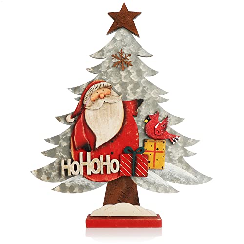 com-four® Dekorativer Aufsteller für Weihnachten - Weihnachtlicher Tannenbaum aus Holz - Weihnachtsbaum mit Santa Claus zum Dekorieren (01 Stück - Tanne weiß 39cm)