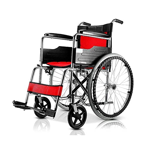 Lightweight Wheelchair Manual Transport 3D Shock Absorption Portable Folding Suitable for Elderly DisabledRehabilitation Patient Nursing Cart Blue Red (Rot)