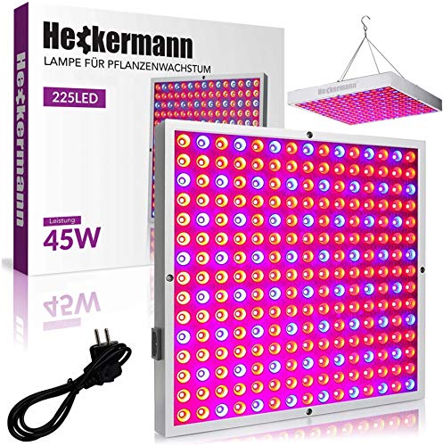 ORIGINAL Heckermann LED-Pflanzenlampe – Modell: 225LED - Leistung: 45W - Rotes und blaues Licht – Große Abdeckung bis zu 2m² - Zwei Wellenlängen 630 und 470 nm – Reduzierung des Stromverbrauchs um 85%