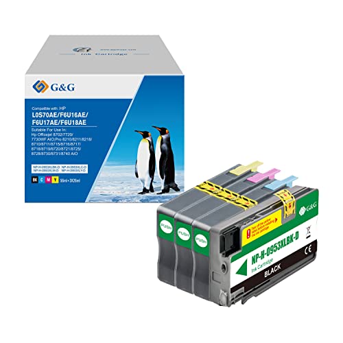 G&G 953XL Multipack kompatibel für HP 953XL 953 XL Druckerpatronen für HP OfficeJet Pro 7720 7740 8210 7730 8720 8730 8740 8725 (Schwarz Cyan Magenta Gelb)