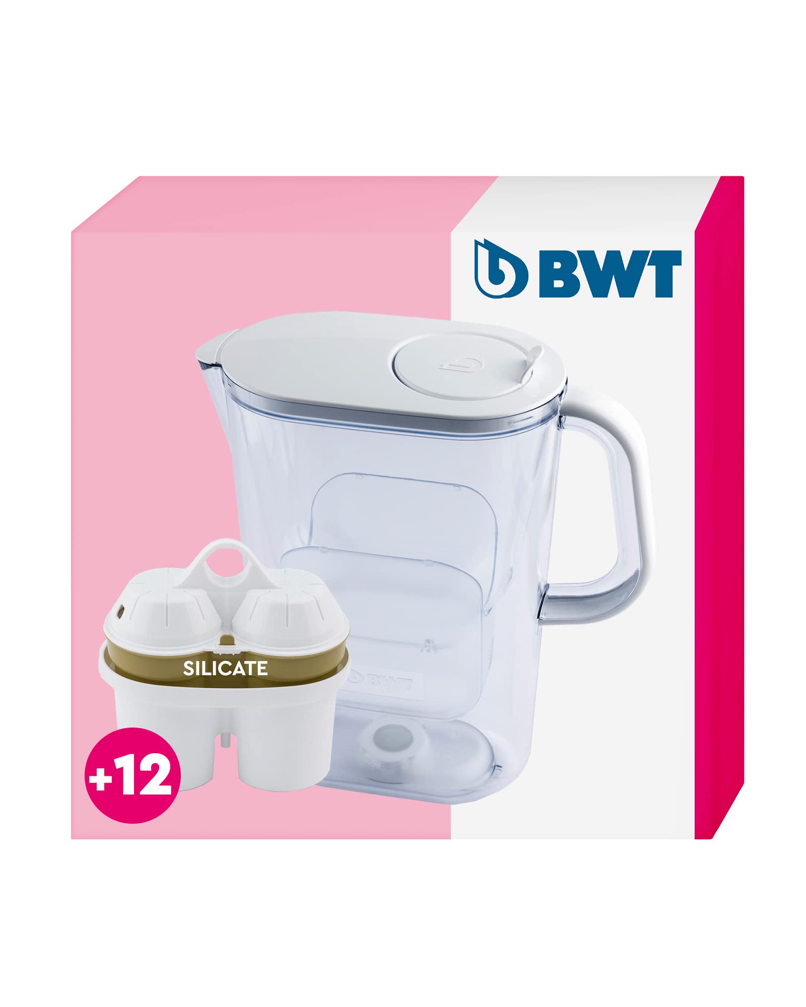 BWT Wasserfilter AQUAlizer 2,6L + 12 Silicate & Magnesium Filterkartuschen | Wasserfilter Trinkwasser | Für Speisen & Getränke | Filtert Chlor & organische Verunreinigungen