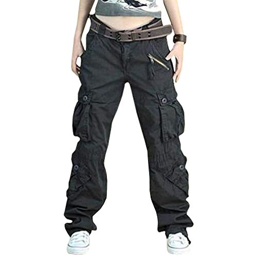 Damen Cargo Hose, Frauen Armee Militär Beiläufig Ladung Keuchen Hosen mit Multi Taschen Mode Loose Fit Casual Hosen High Waist Bequem Jogginghose