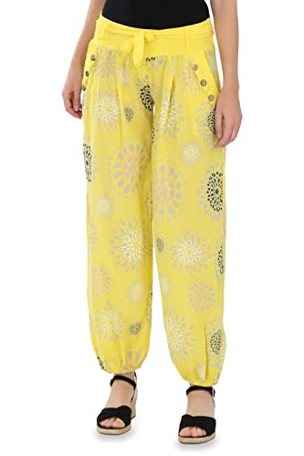 Malito Damen Pumphose mit Print | leichte Stoffhose inkl. Gürtel | Bequeme Freizeithose | Haremshose - lässig 3481 (gelb)