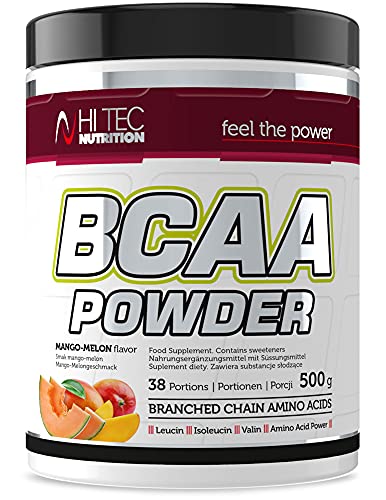 HI TEC NUTRITION BCAA Powder - 500g - 38 Portionen - Mango -Melone - B-Vitaminen Regeneration Training Nahrungsergänzungsmittel Steigerung der Muskelkraft Fettabbau