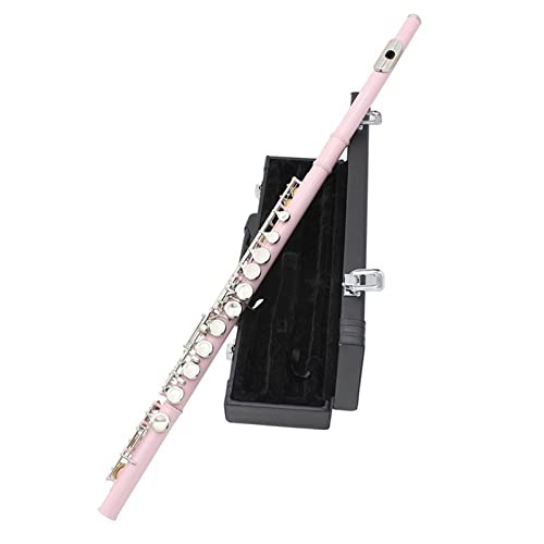 PECY 16-Loch-C-Key-Flöte, Kupfernickel-beschichtetes Silber, Holzbläser Mit Reinigungstuch, Stickhandschuhe, Gepolstertes Etui Querflöten (Color : Pink)