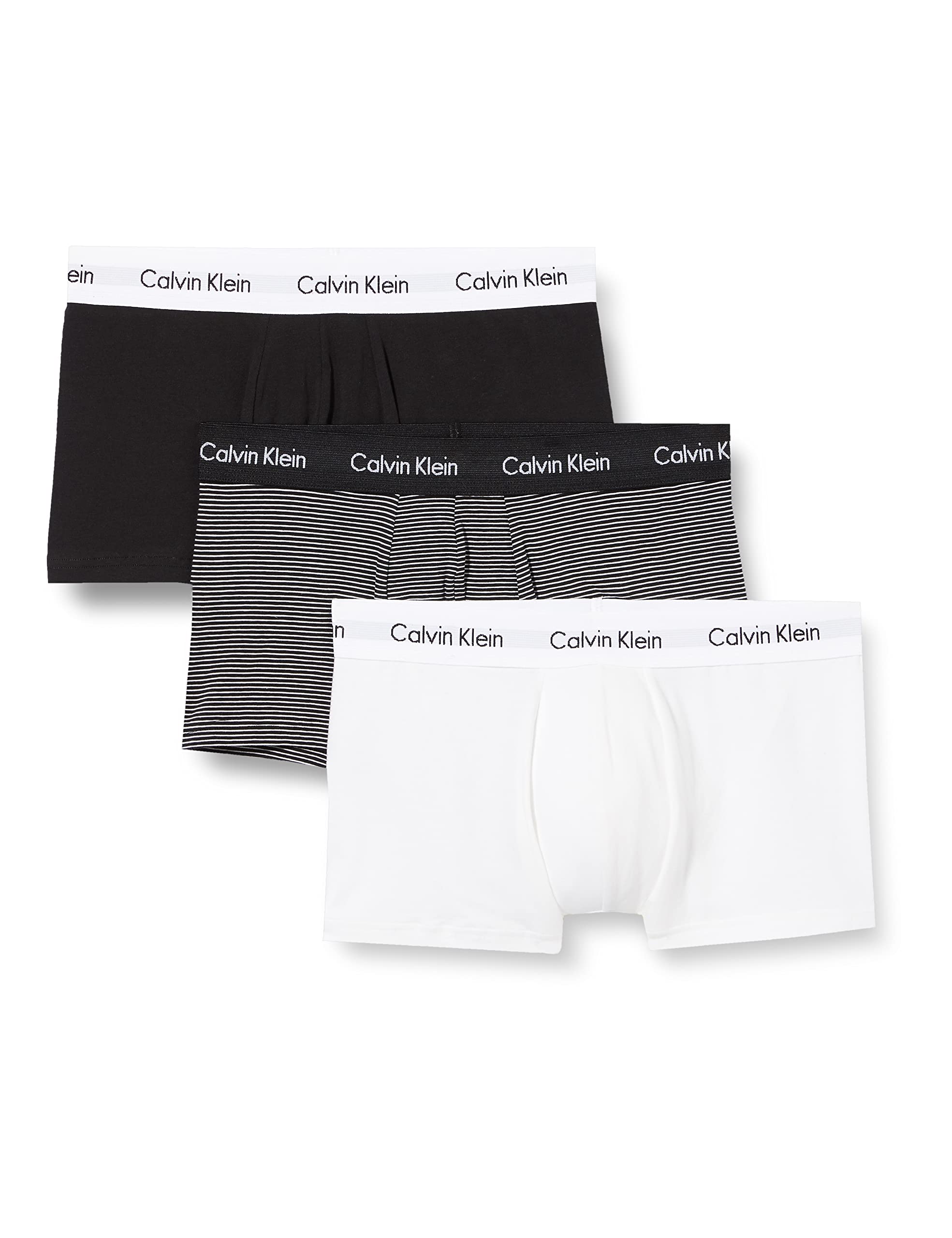 Calvin Klein Herren 3er Pack Boxershorts Low Rise Trunks Baumwolle mit Stretch, Mehrfarbig (White/B&W Stripe/Black), M