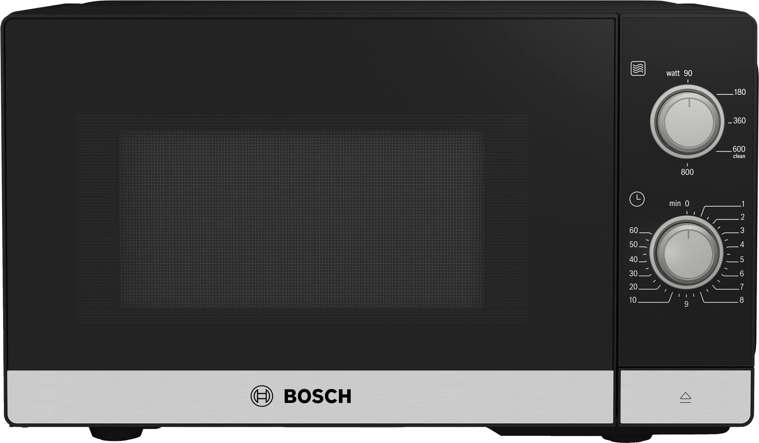 Bosch FFL020MS2 Serie 2 Mikrowelle, 26 x 44 cm, 800 W, Drehteller 27 cm, Türanschlag Links, Reinigungsunterstützung, LED-Beleuchtung gleichmäßige Ausleuchtung, Edelstahl (Neu)