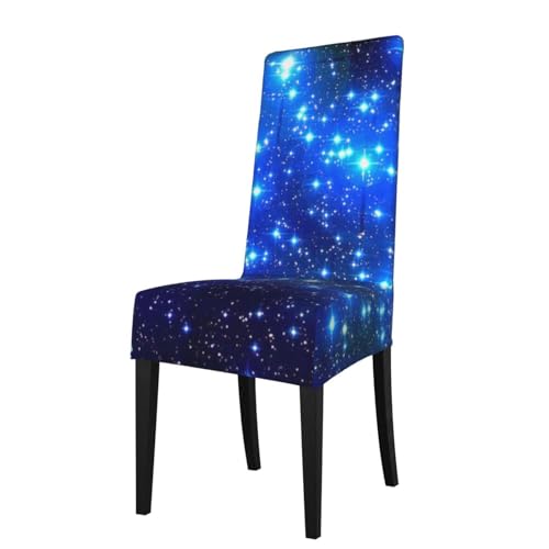 ROOZEE Blaue glänzende Sterne bedruckte elastische Esszimmerstuhlhussen | Verwandeln Sie Ihr kulinarisches Erlebnis mit unseren abnehmbaren Stuhlbezügen