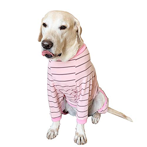 NashaFeiLi Haustierkleidung für Hunde, Vierbeiner, Baumwolle, gestreift, Pyjama-Kostüm, Hemd für große Hunde (Nr. 7, hellrosa)