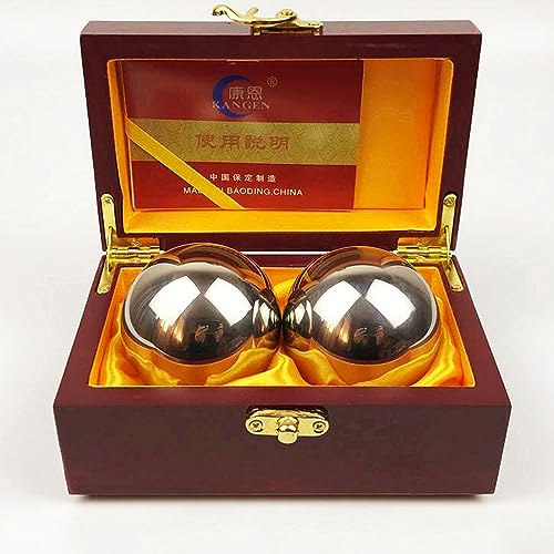 BBAUER Qi Gong Kugeln klangkugeln Massagebälle Baoding Bälle Massive Bandbox aus Edelstahl. Nicht vibrierender chinesischer Ball für Handbehandlung und Übungen(Color:E,Size:)