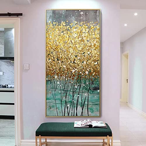 Gerahmtes Wandkunst-modernes Luxus-abstraktes grünes Gold-Leinwand-Gemälde-großes goldenes Wand-Kunst-Plakat-Bild Wohnzimmer 65x130cm/(25x51inch) mit Rahmen
