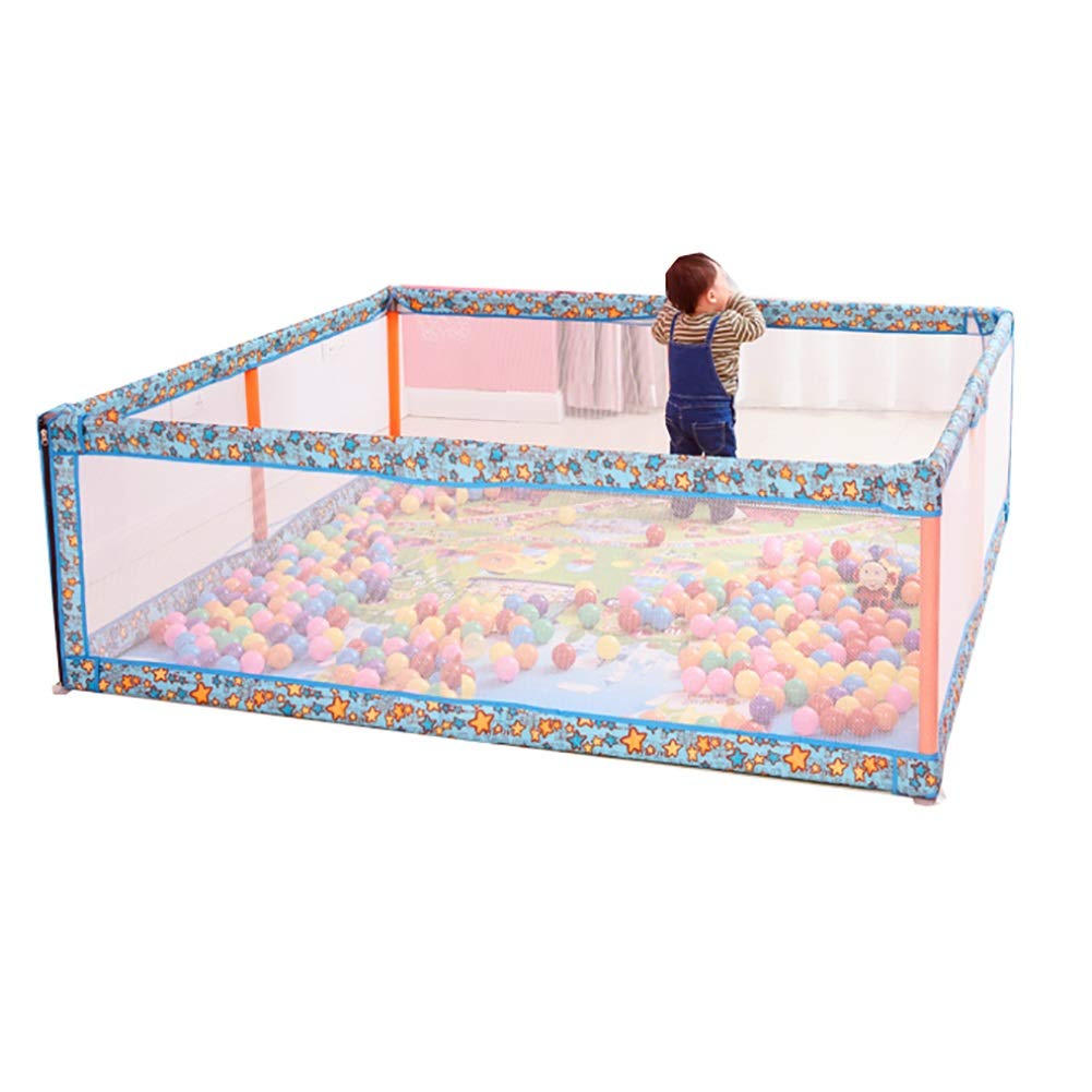 Laufgitter Baby Spiel Zaun Kinder Kleinkind Krabbeldecke Geländer Marine Ball Pool Indoor Sicherheitszaun mit Matte (Farbe : Blau, größe : 180×190×60cm)