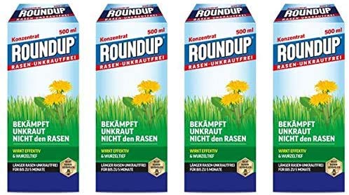 Gardopia Sparpaket: Roundup Rasen-Unkrautfrei Konzentrat Unkrautvernichter, 4 x 500 ml + Zeckenzange mit Lupe