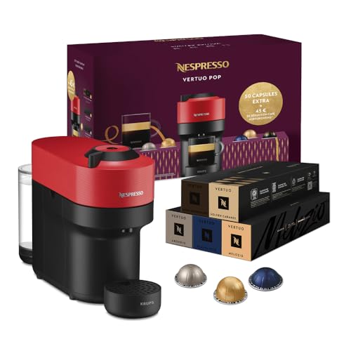 KRUPS Nespresso Vertuo Pop + 50 Kapseln, Kompaktkaffeemaschine, Spicy Red, 560ml