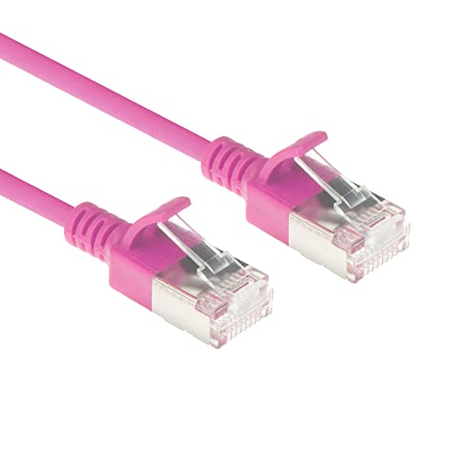 ACT Pink 10 meter LSZH U/FTP CAT6A datacenter slimline patch cable snagless with RJ45 connectors (DC7410)