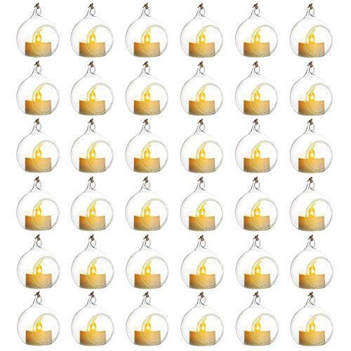 Sziqiqi Hängende Glas Kerzenhalter, Glasanhänger mit LED-Kerze, Kerzenhalter für Hochzeits Party Tisch, Weihnachts Valentinstagdekorationen, Transparent