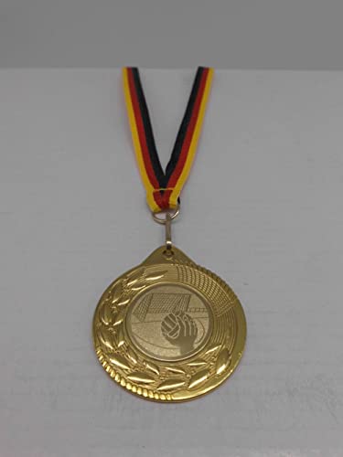 Fanshop Lünen Handball 20 Stück Medaillen aus Stahl 45mm / Gold - inkl. Medaillen-Band - mit Emblem, 25mm Turnier (9292)