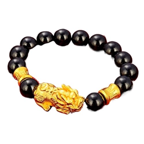 ECOLFE Armband, Geschenke für ihn, Piyao Eimer-Perlen-Armband, Feng Shui, Reichtum, sechs Worte, natürlicher schwarzer Obsidian-Edelstein, Energie-Armband, C (Color : B)