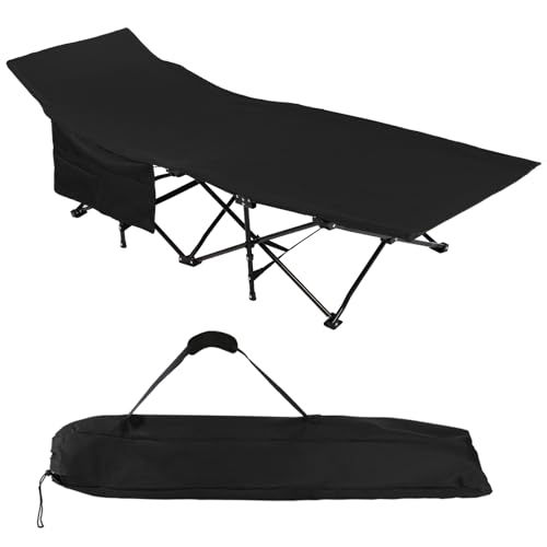 ALPIDEX Feldbett Campingbett Klappbar 190 x 67 x 40 cm Belastbar bis 200 kg Seitentasche Transporttasche Tragbar Faltbar, Farbe:Black
