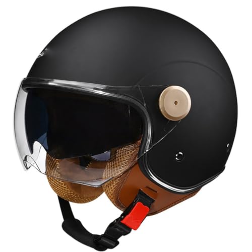 Retro-Motorradhelm mit offenem Gesicht und Jet-Helm, Vintage-3/4-Motorrad-Halbhelm, DOT/ECE-zugelassener Motorrad-Sturzhelm für Erwachsene und Frauen J,55~60CM