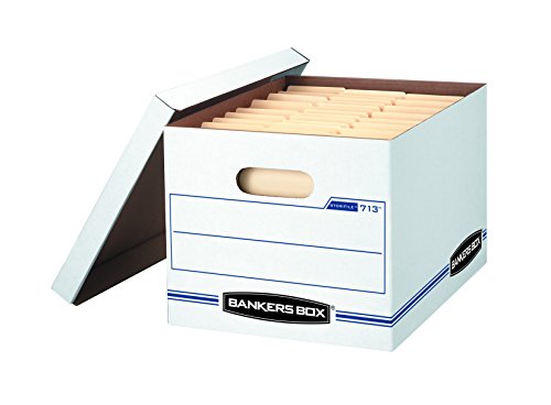 Bankers Box Stor/File Basic Duty Aktenaufbewahrungsboxen, Standardmontage, abziehbarer Deckel, Buchstabe/Recht, Weiß/Blau, 20 Stück