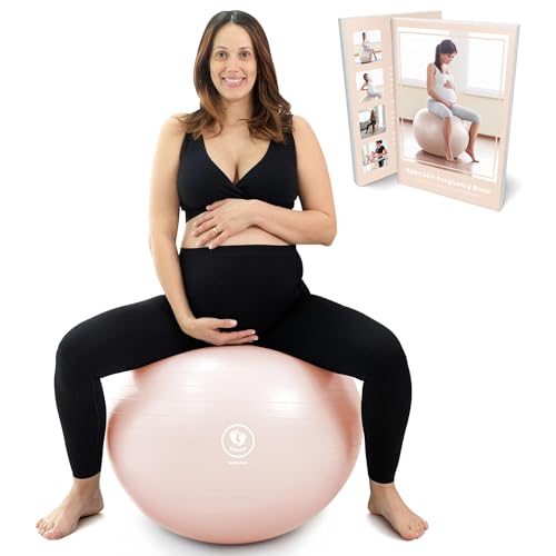 BABYGO® Gymnastikball Schwangerschaft Sitzball Büro Schwanger Yoga Pezziball | inklusive Schwangerschaftsbuch zur Geburt & Fitness | Anti-Burst 1000kg (Nude, 75cm - 5'11" +)