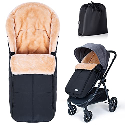 Orzbow Lammfell Babyfußsack Winterfußsack Buggy | Waschbar Baby Fußsack Kinderwagen für Babyschale | Verschließbarer Baby Schlafsack Winter Passend Für Kinderwagen (schwarz)