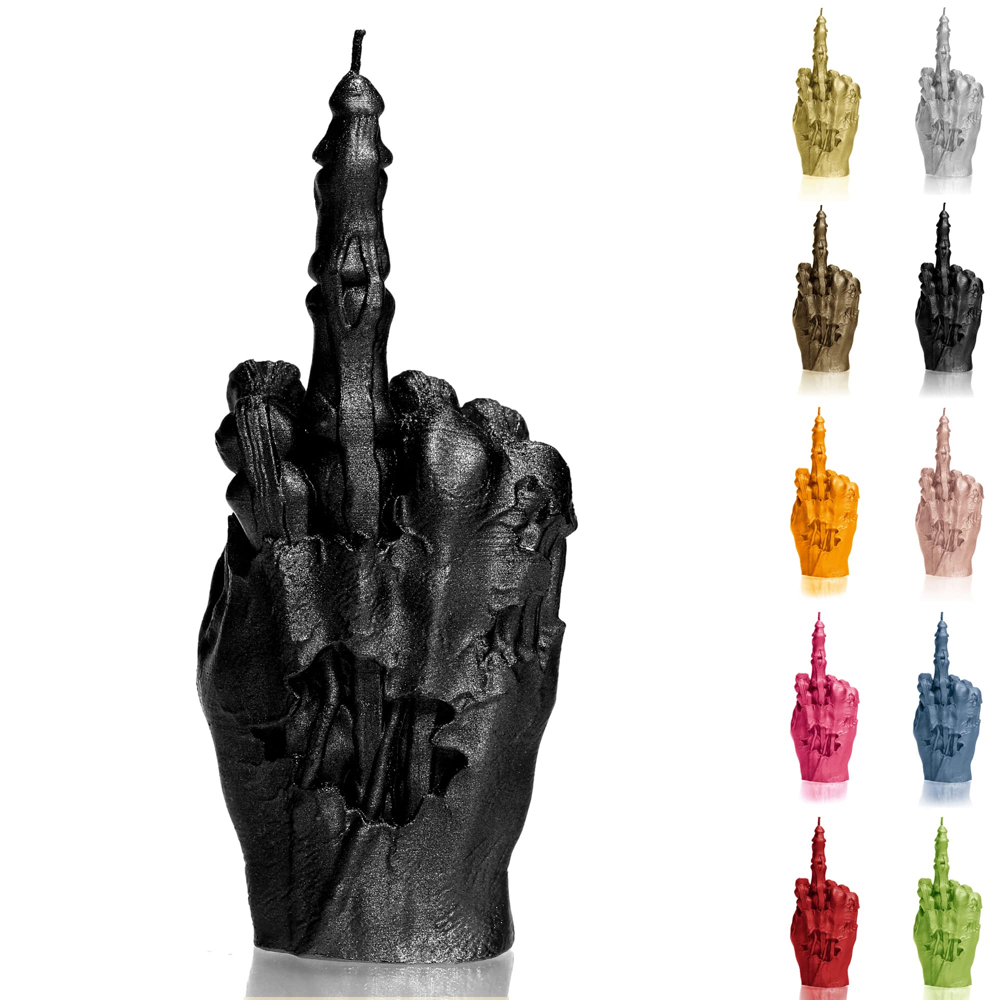 Candellana Kerze in Form eines Mittelfingers | FCK | Höhe: 100 x 70 x 222 mm| Zombie Hand | Schwarz Metalisch | Brennzeit 30h | Kerzengröße gleicht 1:1 Einer realen Hand | Handgefertigt in der EU