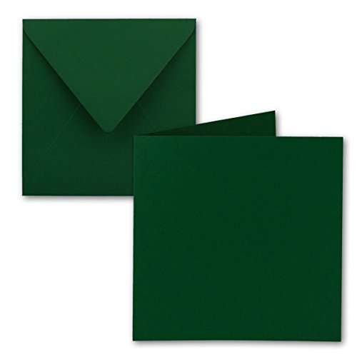 Quadratisches Falt-Karten-Set - 15 x 15 cm - mit Brief-Umschlägen - Dunkelgrün - 50 Stück - Nassklebung - für Grußkarten, Einladungen & mehr