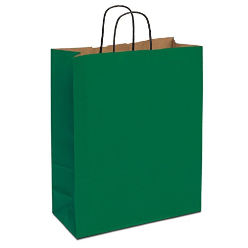 150 x Papiertaschen grün 40+16x45 cm | stabile Papiertragetaschen farbig | Kraftpapiertüten Kordelhenkel | Papiertüten Groß | HUTNER