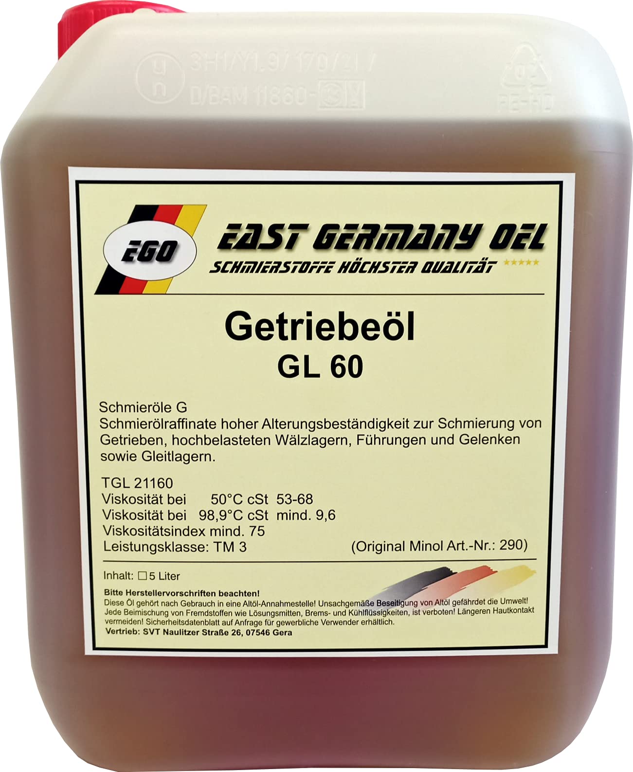 East Germany OIL Getriebeöl GL 60 Kanister 5 Liter