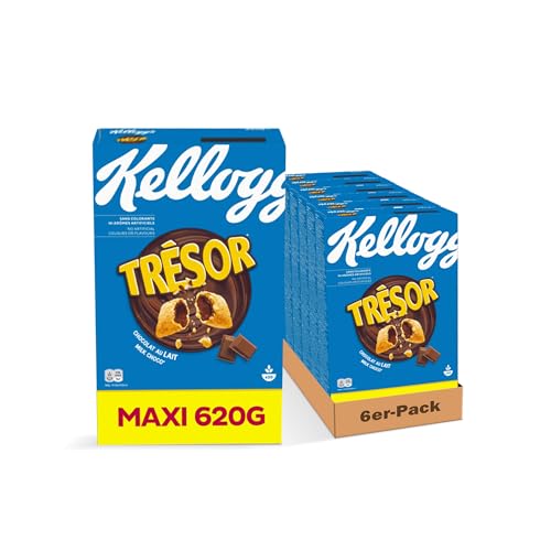 Kellogg's Tresor Milk Choco (6 x 620 g) – knusprige Frühstückscerealien mit schmelzender Creme-Füllung mit Milchschokolade – Tresor. Crazy Tasty.