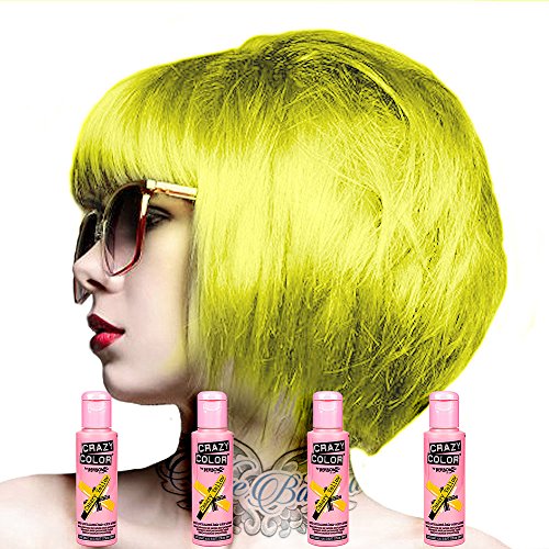 4 X Crazy Color Renbow Semi-Permanent Hair Colour Cream Dye 100ml Box of Four-Canary Yellow