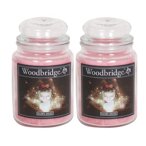 Woodbridge Duftkerze im Glas mit Deckel | 2er Set Fairy Dust | Duftkerze Rose | Kerzen Lange Brenndauer (130h) | Duftkerze groß | Kerzen Rosa (565g)