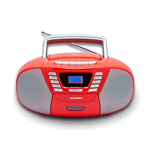 BLAUPUNKT B 120, Bluetooth CD Player - tragbarer Kassettenrekorder & Kinder CD Player mit Bluetooth Funktion, PLL UKW Radio, AUX & USB Anschluss, mit Griff, Farbe: Rot