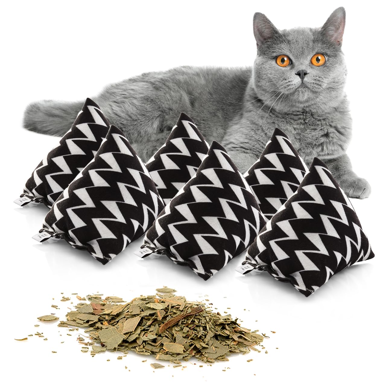 CanadianCat Company | Schmusekissen 6er Set Schmuse-Pyramide XL Zig-Zag mit Katzenminze, Katzenkissen, interaktives Katzenspielzeug