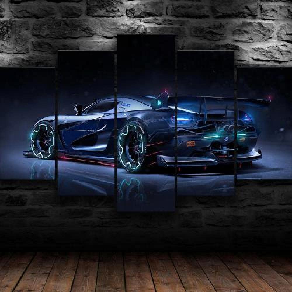 ZHRMGHG 5 Teilig Leinwand Wanddeko Deluxe Cool Black Car Gerahmt Malerei Leinwanddrucke Geschenk 5 Stück Leinwand Bilder Moderne Wandbilder XXL Wohnzimmer Wohnkultur 150X80Cm