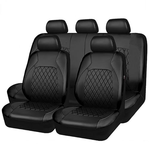 9 Stück Auto Leder Sitzbezüge Set, für VW Golf 8 Golf VIII 2020 2021 2022 2023 Wasserdicht Schonbezug für Vordersitze und Rücksitze,A Black
