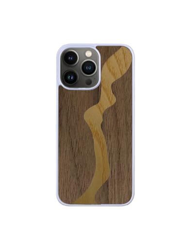 Enowood Schutzhülle aus Holz für iPhone, handgefertigt, Weiß – Fluss – iPhone SE2020 – Walnuss