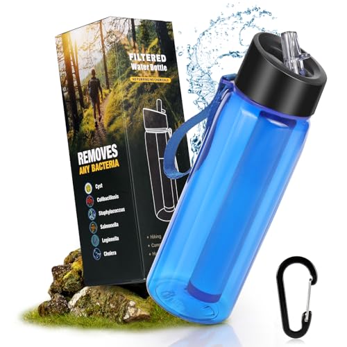 Wasserfilterflasche, Outdoor Wasserfilter Flasche mit 1500L Filterkapazität I entfernt 99,99% Aller Bakterien und Keime ab, Filter für Wandern Camping Survival Reise（650ml） (Green)