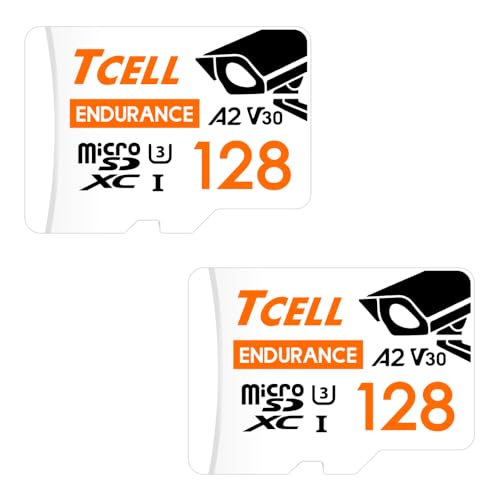 TCELL High Endurance microSDXC-Speicherkarte mit Adapter, 128 GB, A2, UHS-I U3, V30, 4K, Micro-SD-Karte, Lesen/Schreiben bis zu 100/80 MB/s, Full HD Microsd für Dashcams, Cams, Überwachung, CCTV, 2