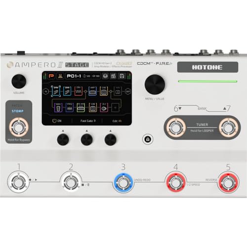 HOTONE Gitarre Bass Multi-Effekte Prozessor mit Touchscreen Gitarren Bass Verstärker Modellierung IR Boxen Simulation mit FX Loop MIDI I/O Stereo OTG USB Audio Interface Ampero II Stage