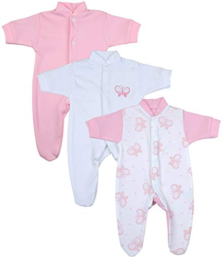 BabyPrem Frühchen Baby Mädchen Kleidung 3 Schlafanzüge Strampler Rosa Schmetterling P1