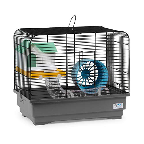 decorwelt Hamsterkäfige Grau Außenmaße 40x25x34,5 Nagerkäfig Hamster Plastik Kleintier Käfig mit Zubehör