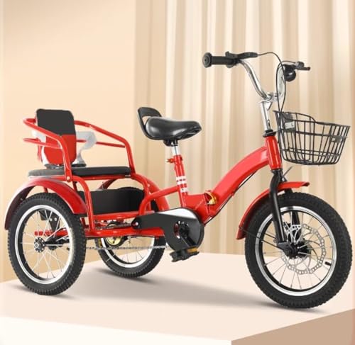 Zusammenklappbares Cruiser-Dreirad für Jungen und Mädchen,Tretdreiräder für Kleinkinder im Alter 2 bis 9 Jahren,empfindliche Doppelbremsen,Tandem-Dreirad mit Doppelsitz,Reisedreirad mit DREI Rädern
