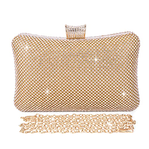 BAIGIO Damen Abendtasche Clutch Tasche Elegant Handtasche mit Strass für Party Hochzeit (Gold)