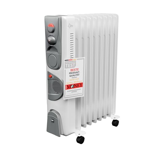 SUNTEC Ölradiator Heat Safe 2020 | elektrische Heizung mit integriertem Heizlüfter und Thermostat | max 2400 Watt | energiesparend mit 3 Heizstufen und 9 Rippen für Räume bis 25 qm | mobile Rollen